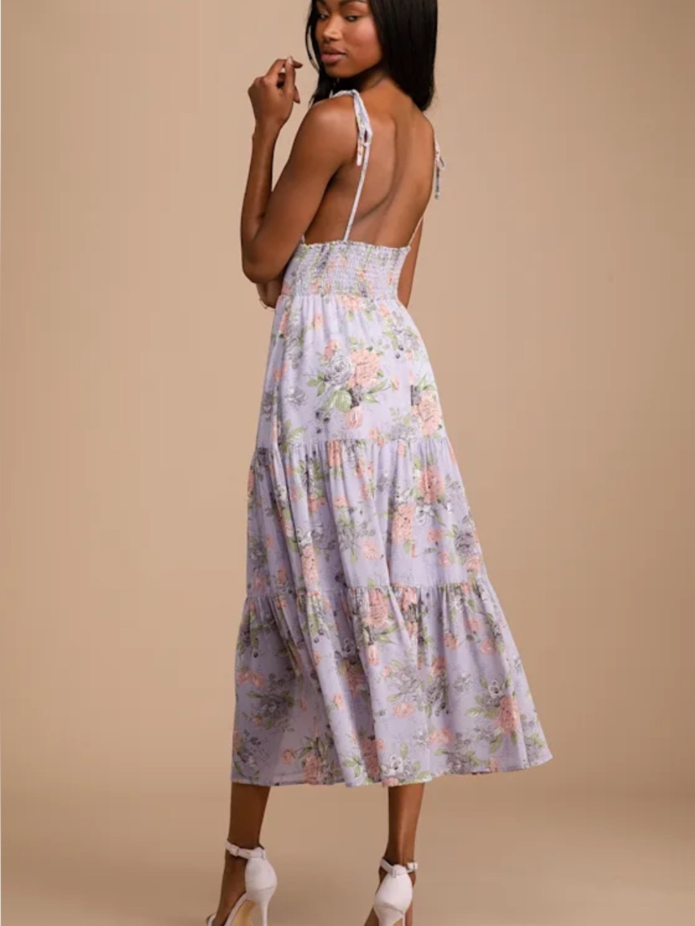 New Lulus Everlasting Sight Lavender Floral Tie-Shoulder Midi Dress Sz XS - Picture 5 of 9